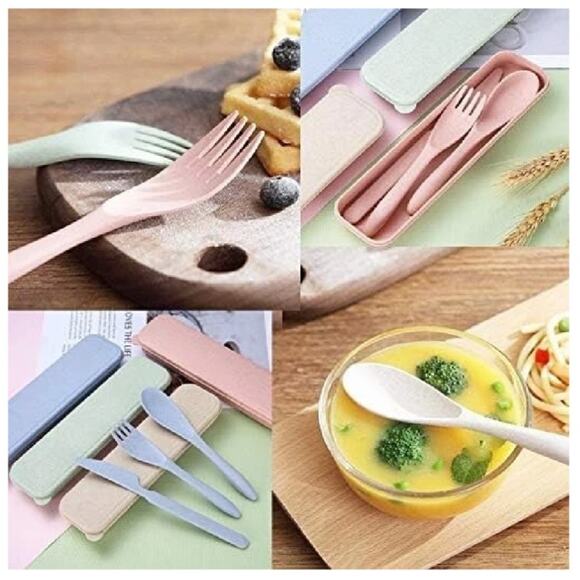 Portable Cutlery, Wheat Straw Cutlery, Spoon Knife Fork Tableware set - Picture 2 of 6